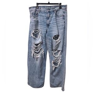 American Eagle Outfitters Blue Ripped Wide Leg Jeans
